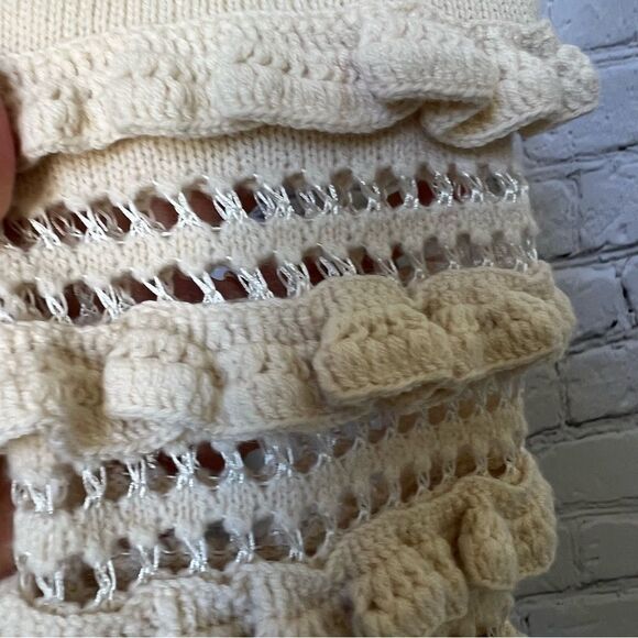 NEW Jonathan Simkhai cream wool cutout crochet ruffle mock neck sweater size S - Picture 4 of 9